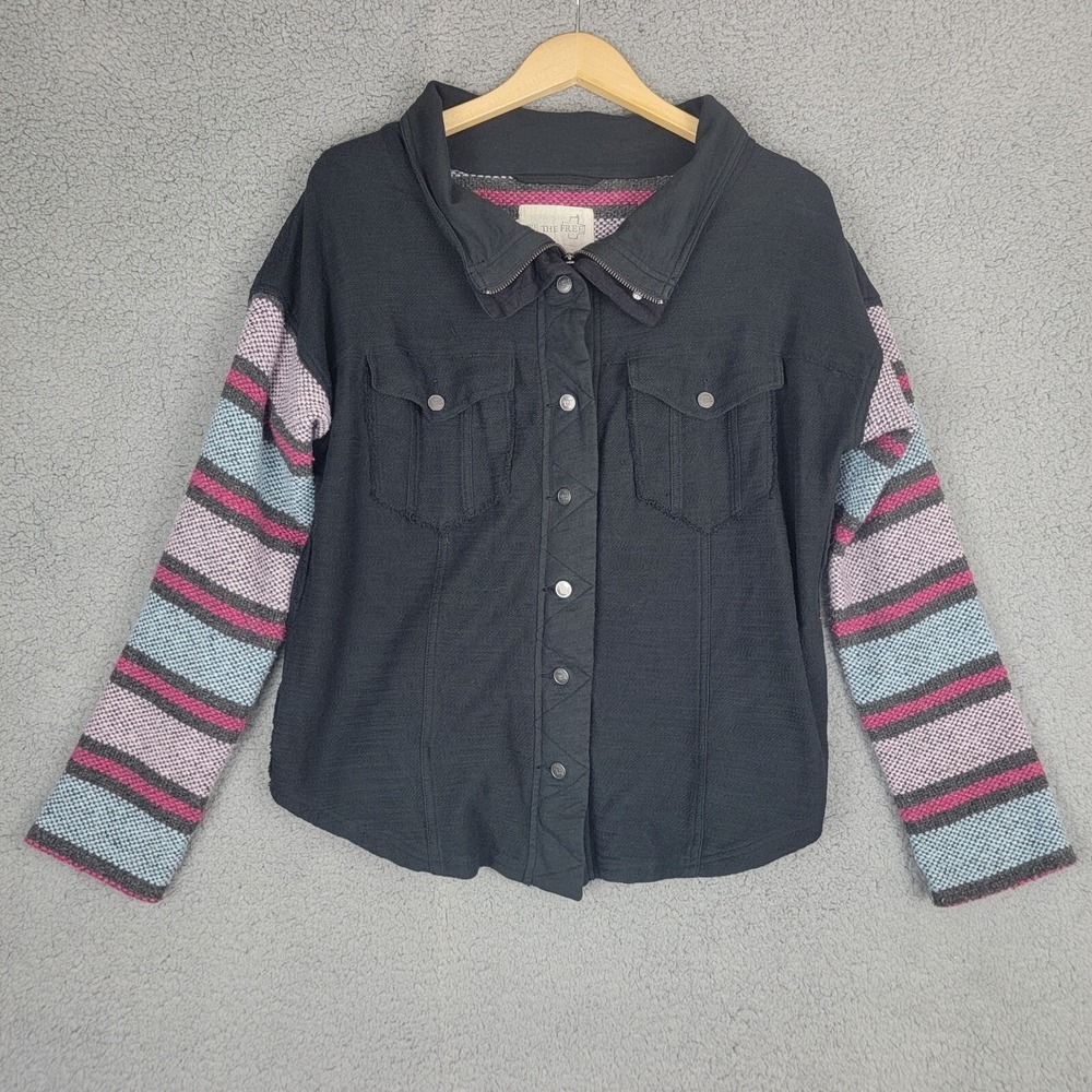 We The Free Jacket Size S Baja‎ Black Stripe Sleeve Tweed Free People Button Zip